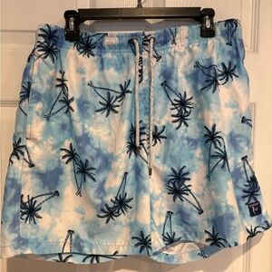 Tropical Blue Palm Swim Trunks